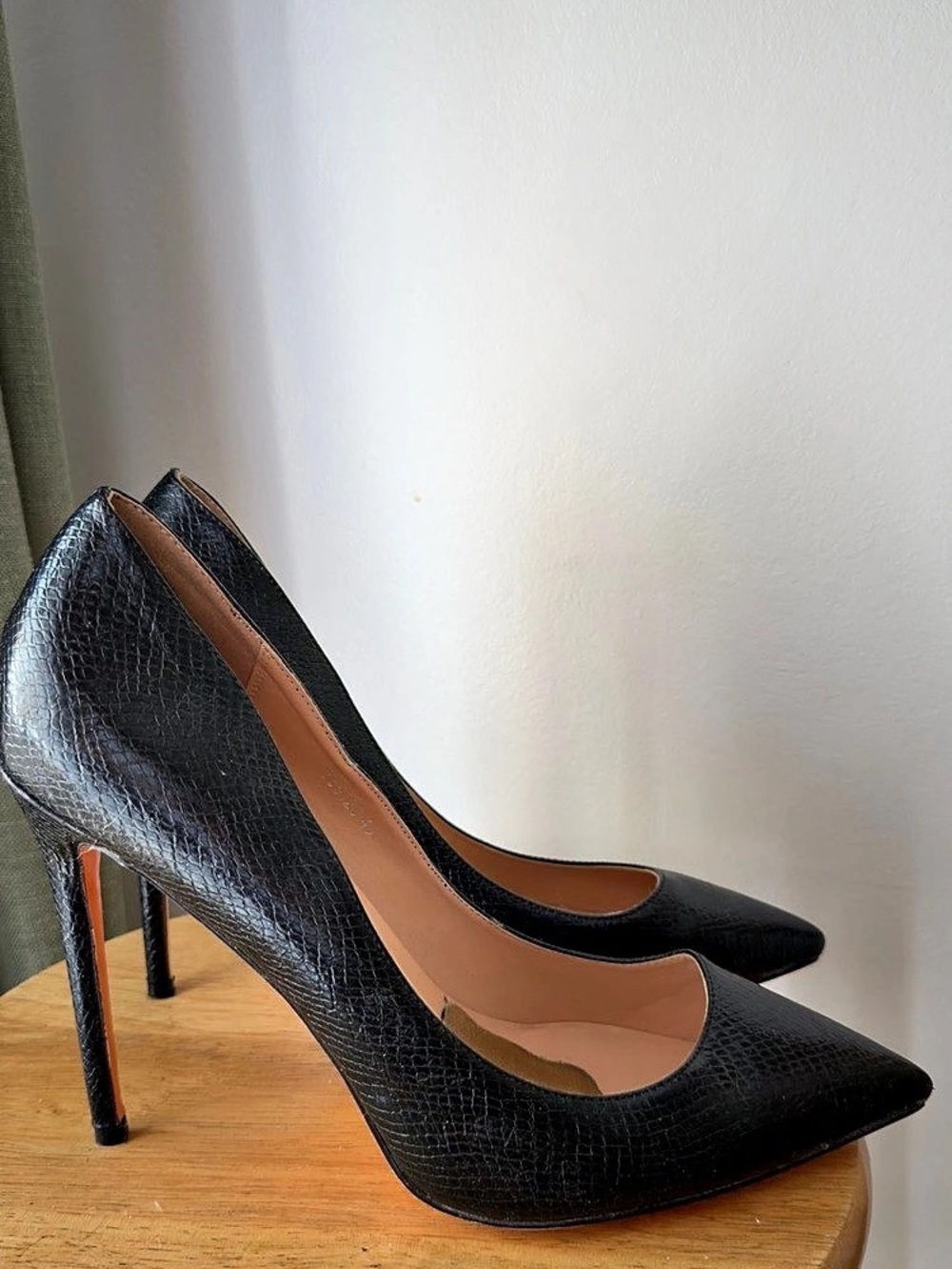 Onlymaker Black Patent Leather Pointed High Heel Pumps, Size 14